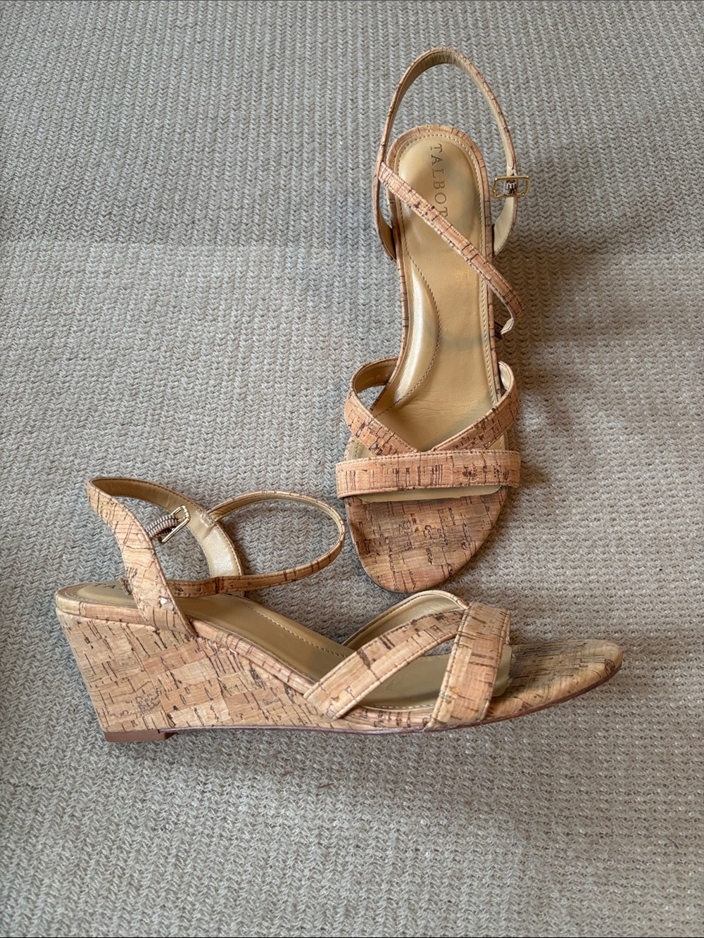 Talbots Cork-Textured Wedge Sandals in Natural Tan